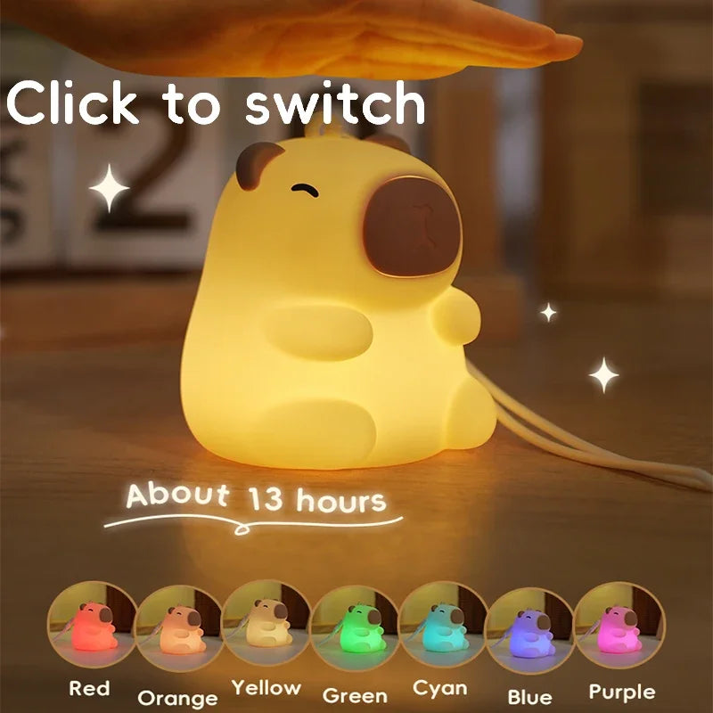 Luz nocturna linda de capibara, juguetes de regalos de Navidad de lámpara blando, luz nocturna de silicona regulable LED recargable para niños