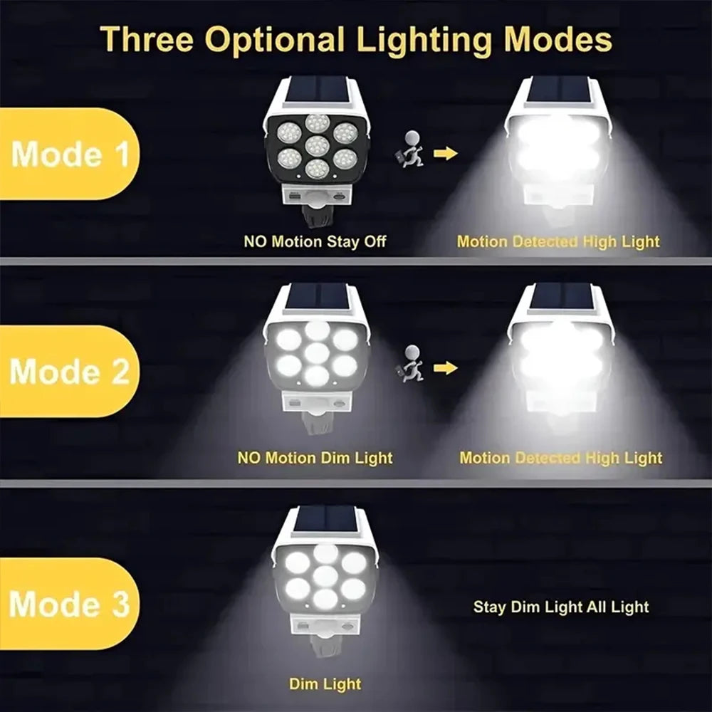 Lámpara Solar de Pared con Sensor de Movimiento y Cámara de Simulación 77 LED