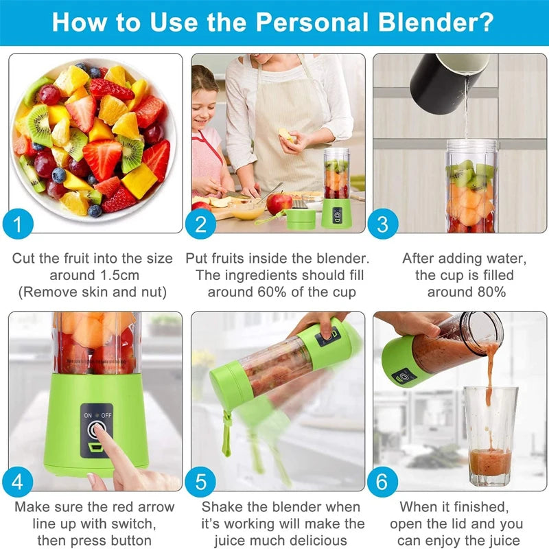 Licuadora Portátil USB Recargable para Smoothies y Batidos