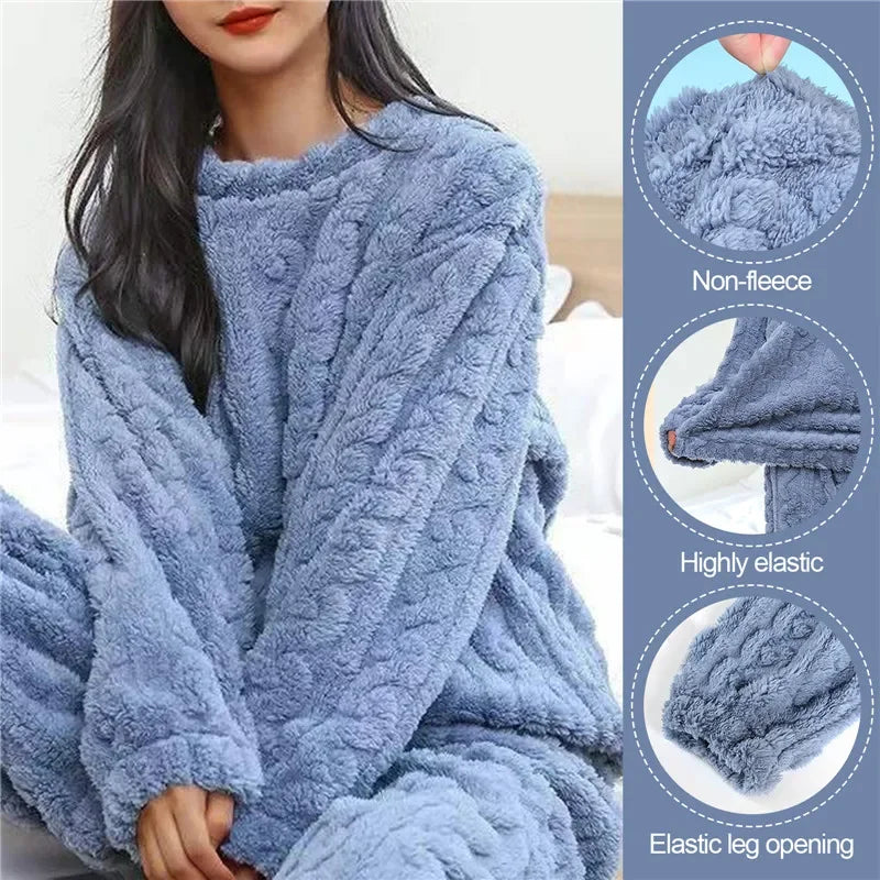 Conjunto de Pijama Cálido de Terciopelo Coral para Mujer