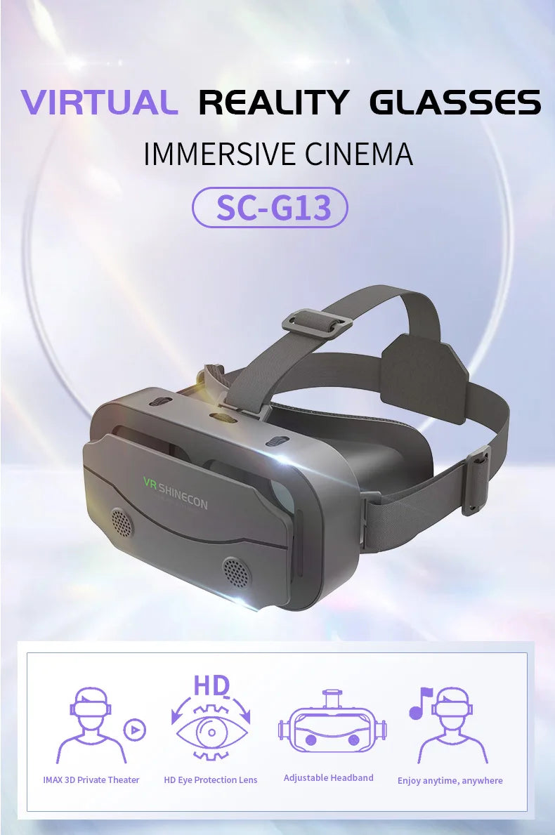 Shinecon-gafas VR con auriculares 3D, dispositivos de realidad Virtual, lentes Viar, gafas para teléfono inteligente, juegos inteligentes, visor móvil