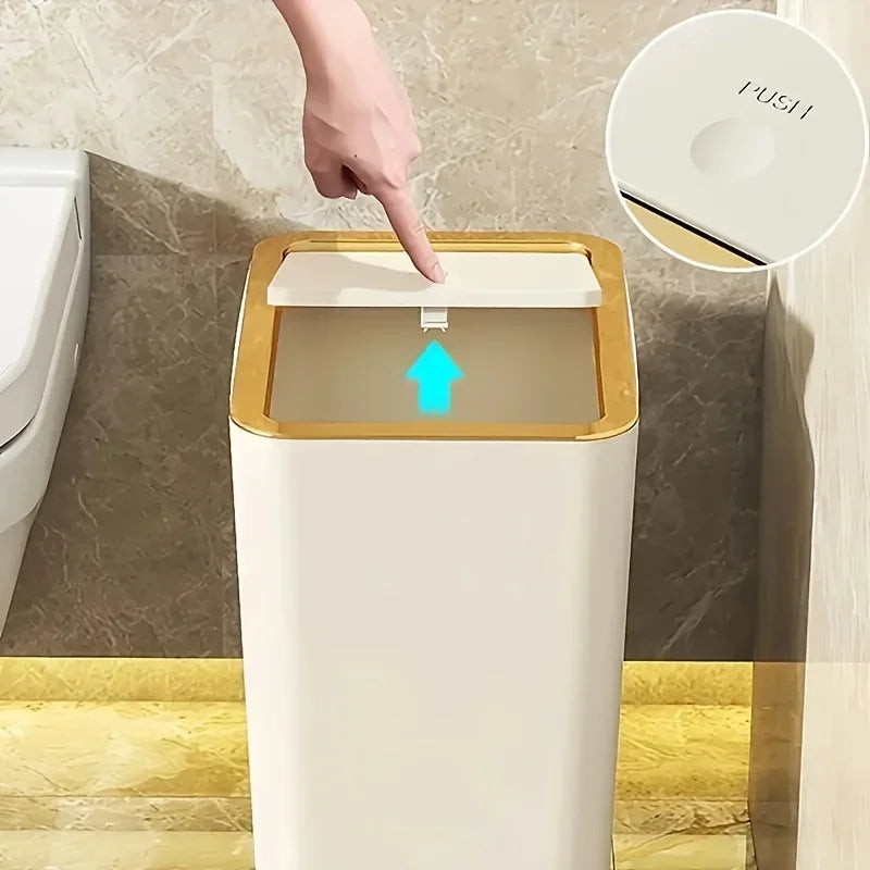 Cubo de basura a prueba de olores de 10L con diseño moderno de un solo toque, cubo de plástico duradero para baño, cocina, ahorro de espacio, a prueba de fugas 1