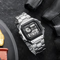 Reloj Digital YIKAZE para hombre, correa de acero inoxidable, relojes deportivos con cuenta atrás, reloj de pulsera electrónico Led resistente al agua para regalo de hombre