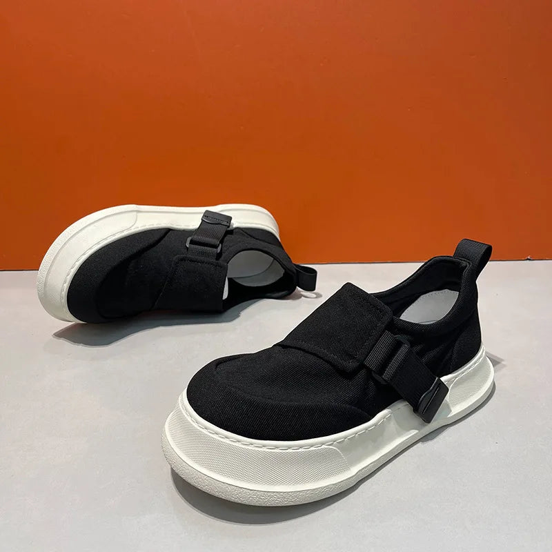 Zapatillas de lona unisex con plataforma y correa con hebilla, suela gruesa
