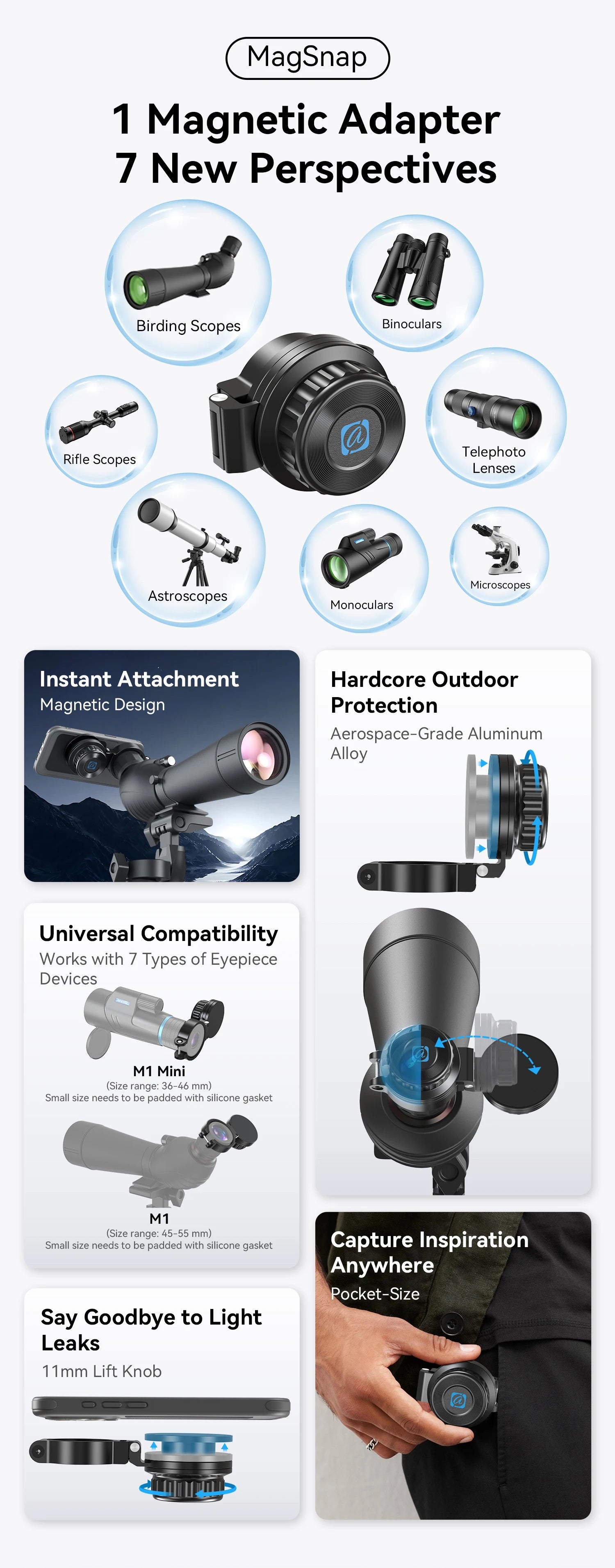 Adaptador Magnético APEXEL para Ocular de Telescopio y Celular