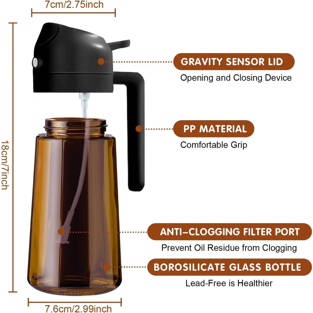 Pulverizador de aceite de vidrio oscuro de 470ML, botella dispensadora de aceite de oliva, bloqueo de luz, cocina, freidora de aire, botella de aceite para barbacoa, herramientas de condimentos