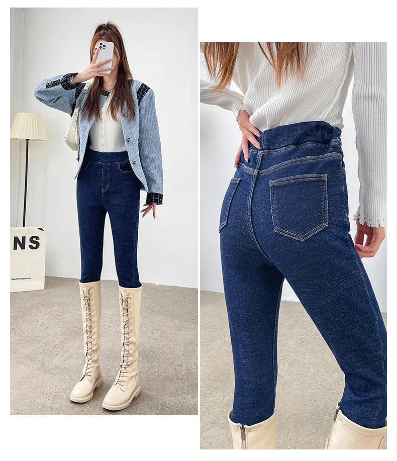 Pantalones Vaqueros de Invierno con Forro de Lana para Mujer