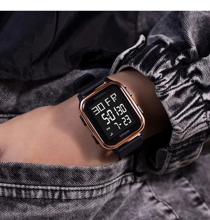 Reloj deportivo YIKAZE para hombre, reloj electrónico multifunción resistente al agua, reloj de pulsera Digital LED ultrafino para hombre y estudiante