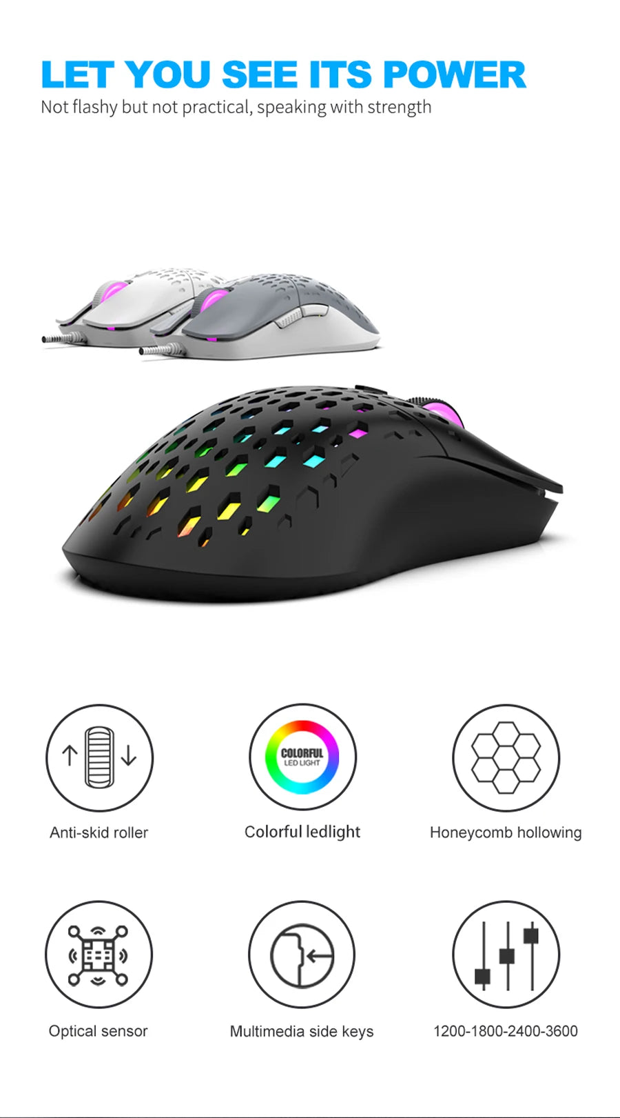 RAIKU G701-ratón con cable de 6 teclas, Mouse con iluminación colorida para juegos y oficina para Microsoft Windows y Apple IOS System