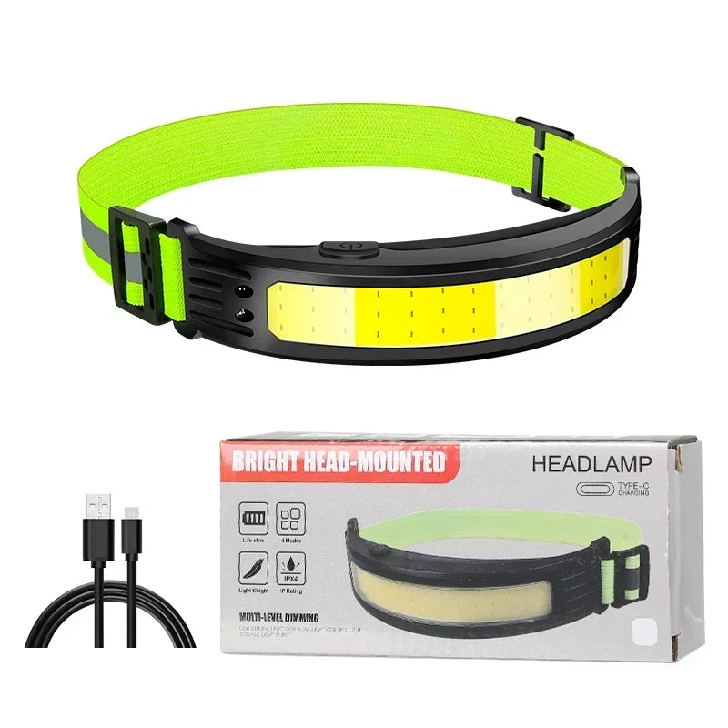 Linterna Frontal LED COB Recargable USB-C con Sensor, Impermeable