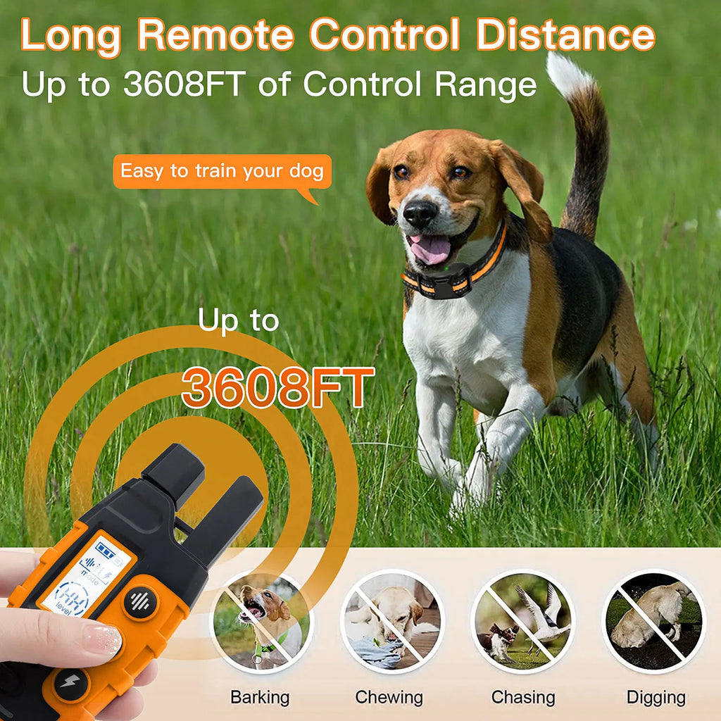 Collar de entrenamiento eléctrico para perros de 3300 pies, Control remoto, resistente al agua, comportamiento de mascotas para cachorros de 5-120 libras con vibración de choque
