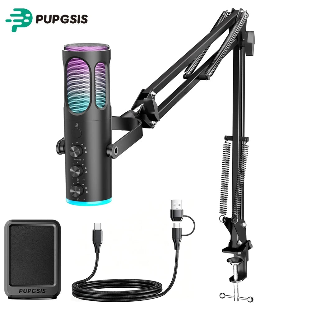 Micrófono USB Gaming PUPGSIS RGB con Brazo