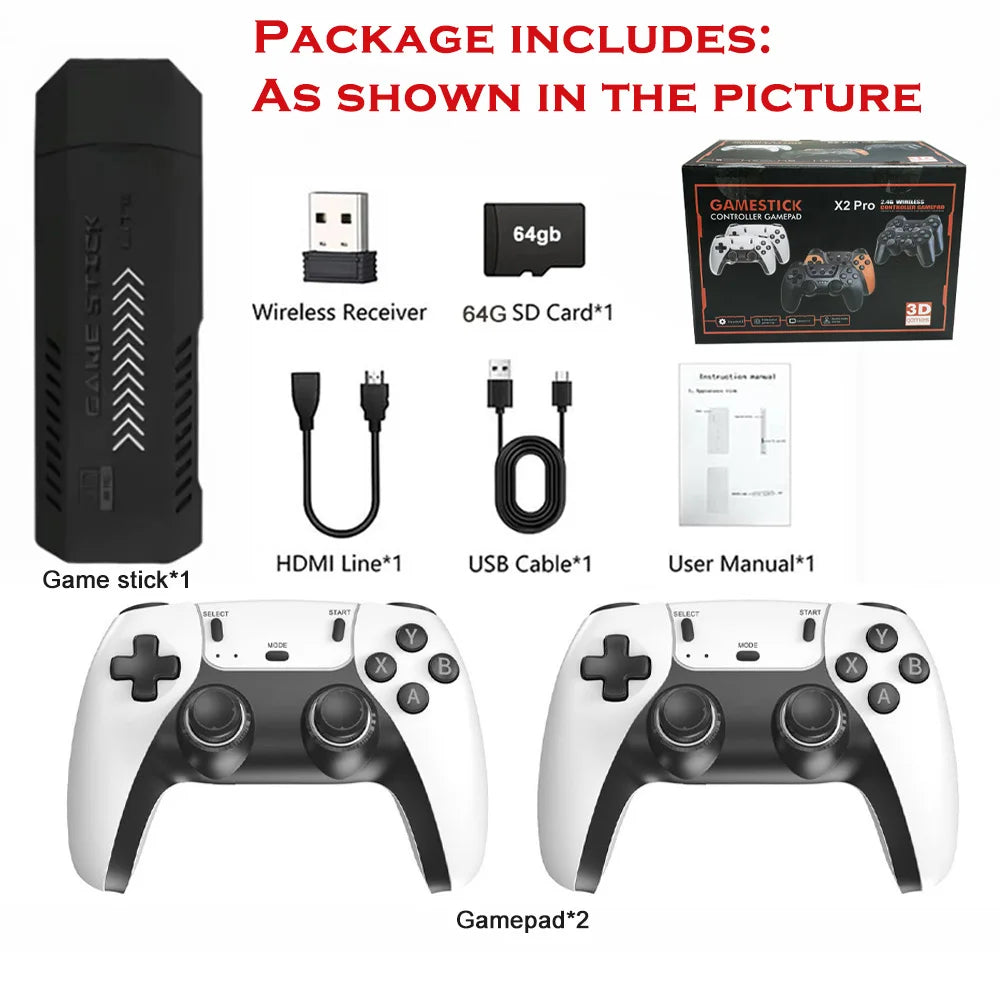 Consola de juegos retro X2PRO 4K Ultra HD, sistema de juegos arcade 3D, mando inalámbrico recargable, 2 jugadores, consola de juegos para TV doméstica compatible con HDMI, PSP, PS1, N64
