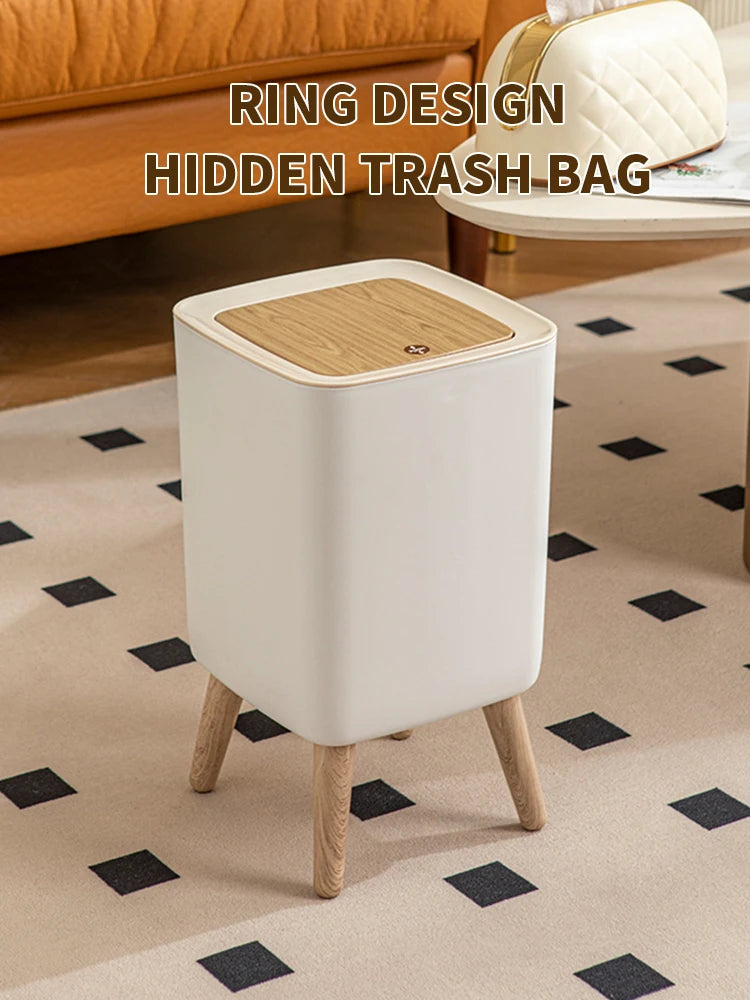 Cubo de basura tipo presión con imitación de madera para dormitorio, baño y sala
