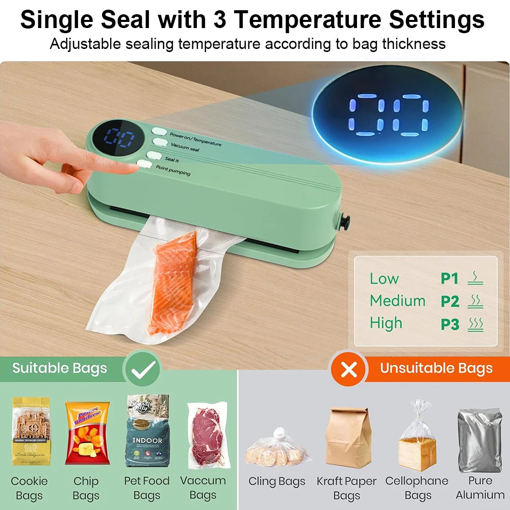 Sellador al vacío portátil multifuncional con pantalla digital y USB