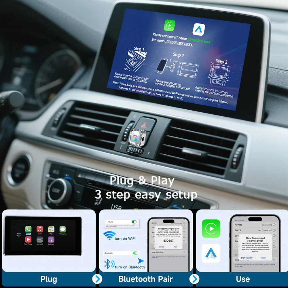 Adaptador inalámbrico 2 en 1 para CarPlay y Android Auto con WiFi y Bluetooth