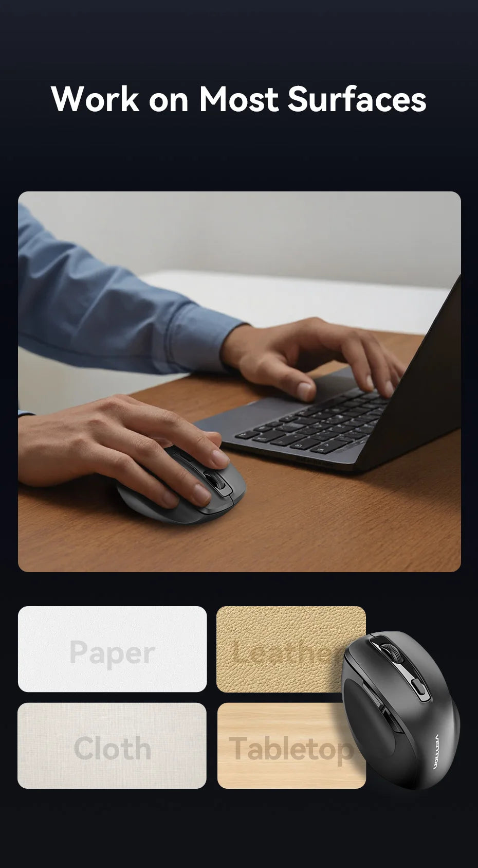 Vention-ratón inalámbrico Bluetooth 5,1, USB 2,4G, modo Dual, ergonómico, 4000 DPI, silencioso, 6 botones, para MacBook, tableta, portátil, PC