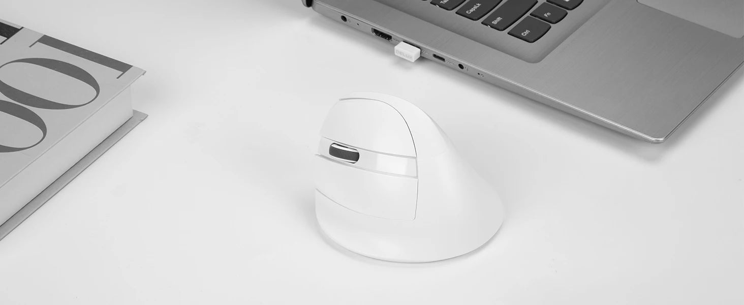 Delux M618ZD Ratón Vertical inalámbrico ergonómico de mano izquierda Bluetooth 2,4 GHz recargable silencioso clic ratones para oficina mano pequeña