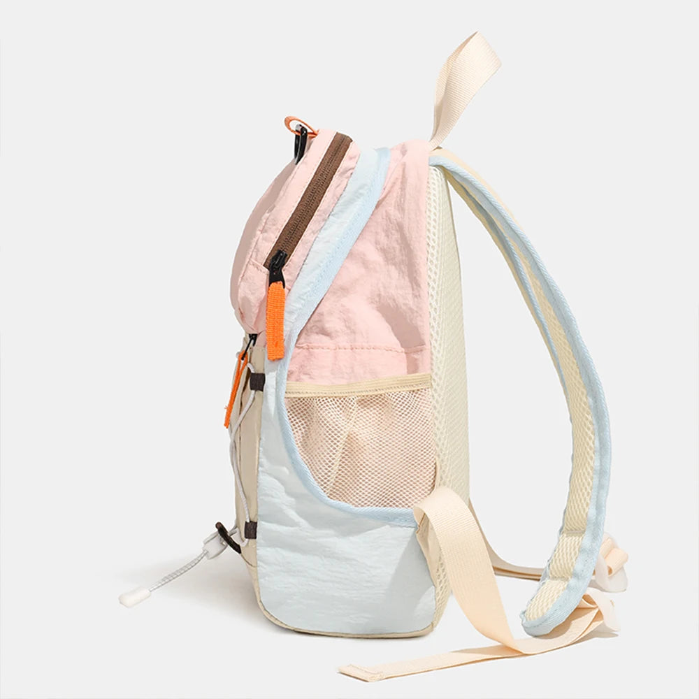Mini Mochila de Nailon con Bloques de Color, Mochila Ligera con Cordón Elástico, Bolsa Resistente para Senderismo y Uso Diario
