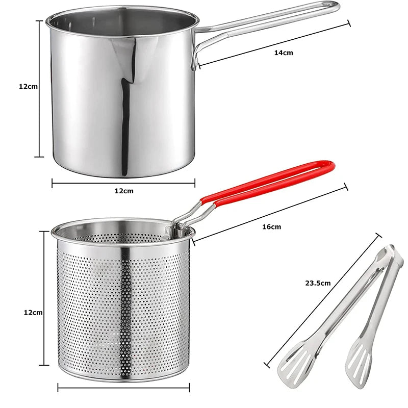 LMETJMA-Olla de freír profunda con colador, cesta Tong de acero inoxidable, olla de freír Tempura japonesa para patatas fritas, pollo KC0460