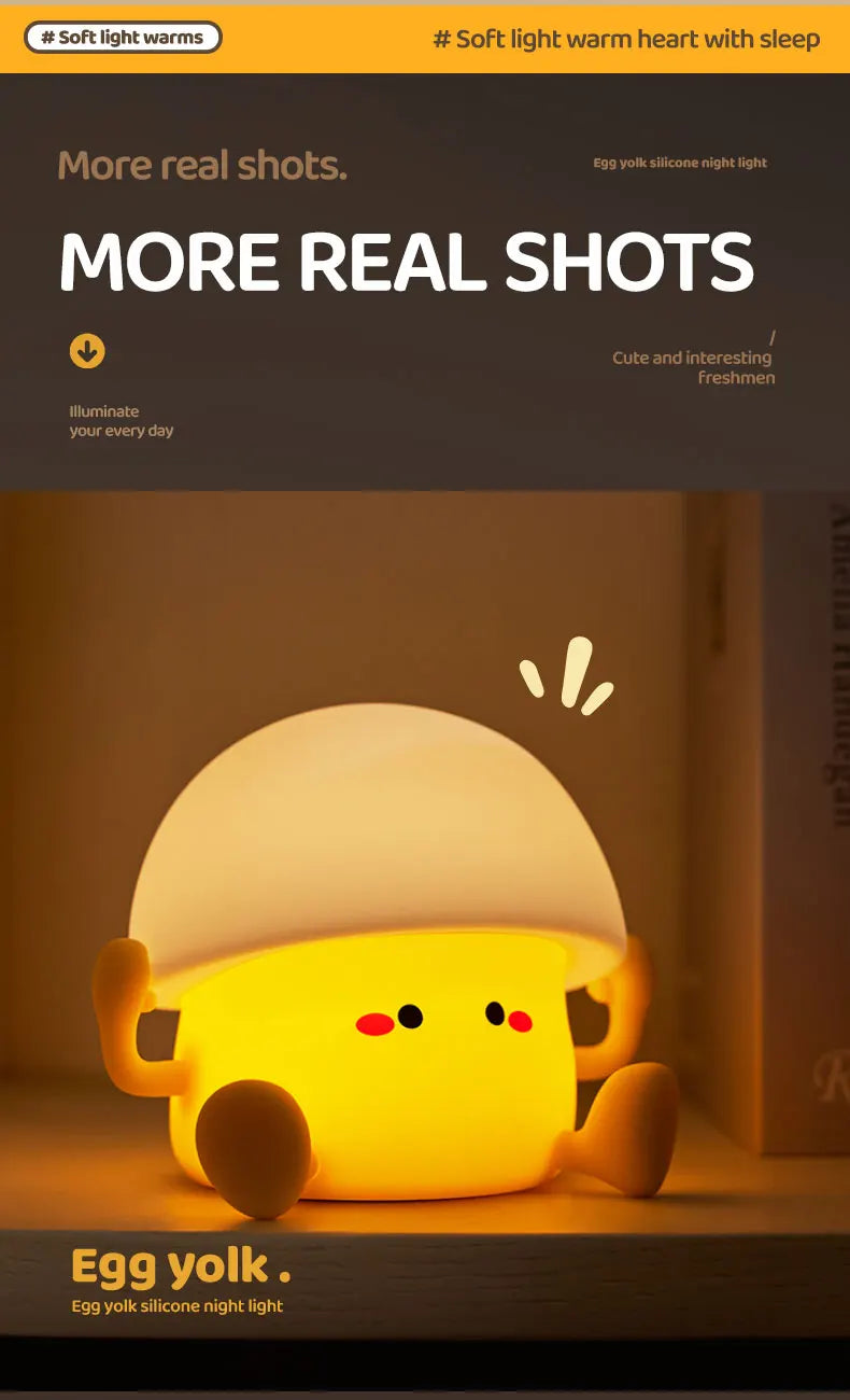 Bonita luz nocturna, lámpara de yema de huevo, lámpara de seta, decoración creativa de escritorio, carga USB, luz nocturna interior para niños, regalo de cumpleaños