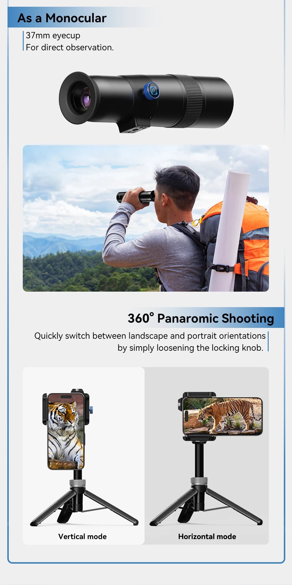 Lente Teleobjetivo Monocular APEXEL 30x para Smartphone con Trípode