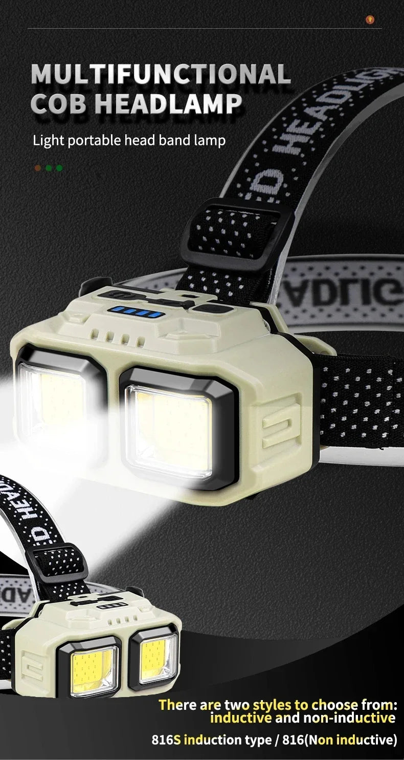 Linterna Frontal LED COB con Inducción y Recarga USB, para Camping