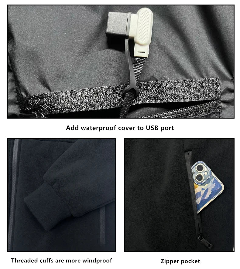 Chaqueta Calefaccionada de 8 Zonas para Hombre y Mujer, Lana Polar