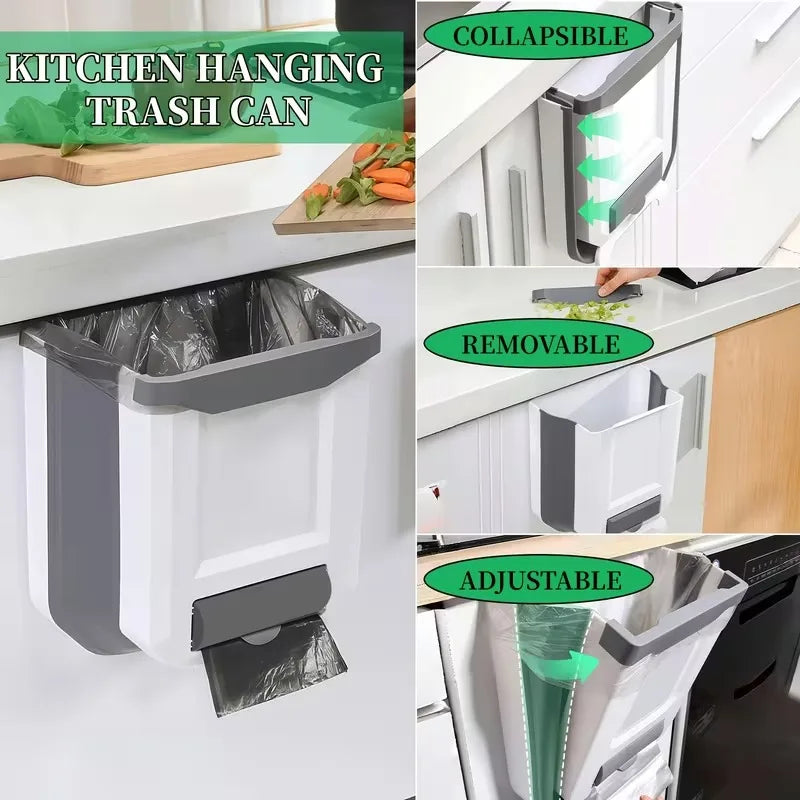 Cubo de basura plegable de cocina de 7L/10L, cubo de basura montado en la pared, cubo de basura montado en puerta de armario de cocina, cubo de basura plegable para vehículos