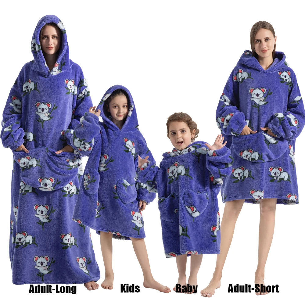 Ropa de invierno para mujer, sudaderas con capucha de lana de felpa para adultos y niños, pijamas para el hogar, sudaderas con capucha muy cálidas, Jersey, Tops de gran tamaño