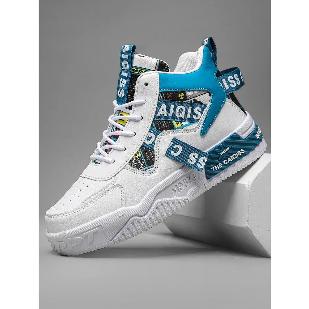 Zapatillas de plataforma con grafiti para hombre, estilo urbano, con cordones