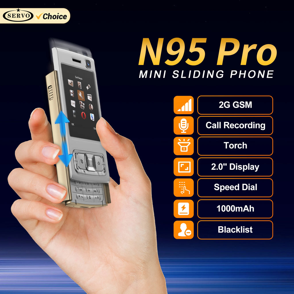SERVO N95 PRO Slider teléfono móvil 2 SIM llamada grabación velocidad Dial Magic Voice Video Player linterna 2G GSM características teléfonos móviles