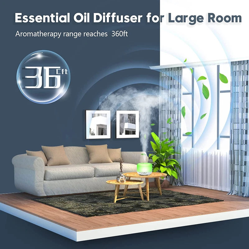 Humidificador difusor de aromas 5 en 1 con 7 luces LED y 500 ml
