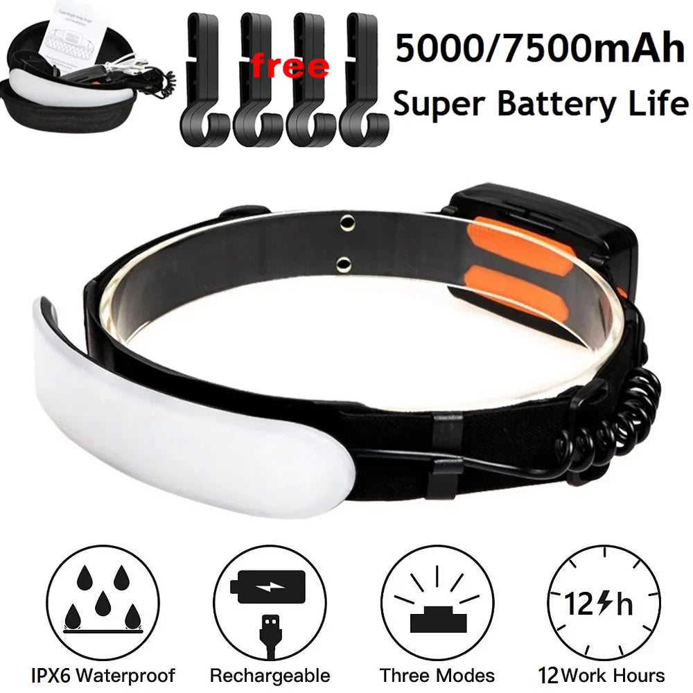 Linterna Frontal LED COB Recargable 5000-7500mAh Trabajo Exterior