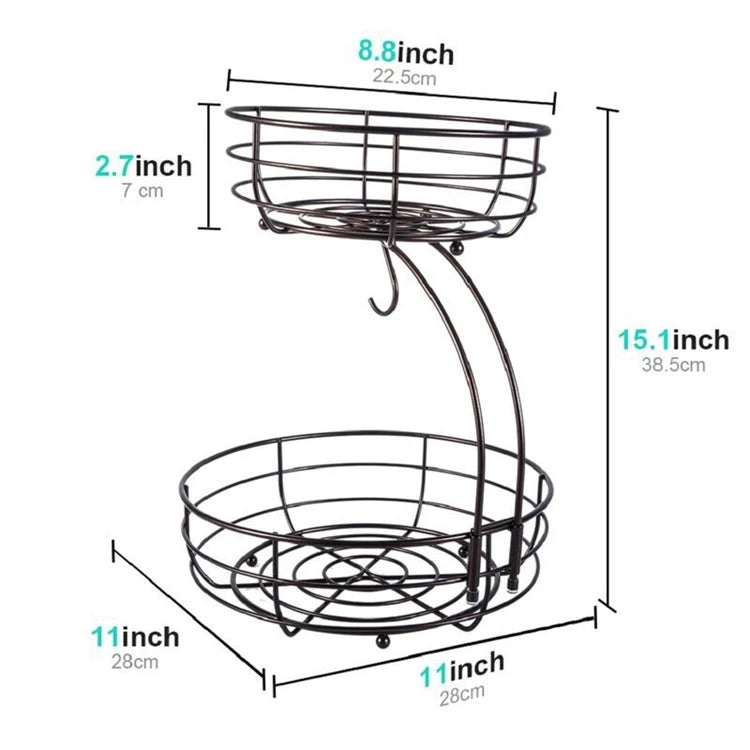 LMETJMA-cesta de frutas para encimera de 2 niveles, cuenco con colgador de plátano, soporte de frutas de alambre de Metal para cocina, organizador de almacenamiento JT312