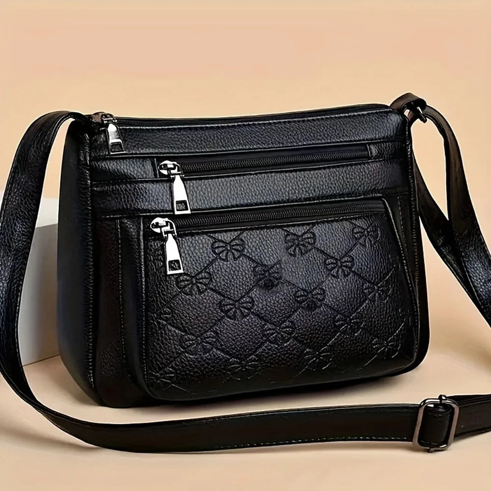 Bolso de Hombro para Mujer de Cuero PU Negro Gran Capacidad