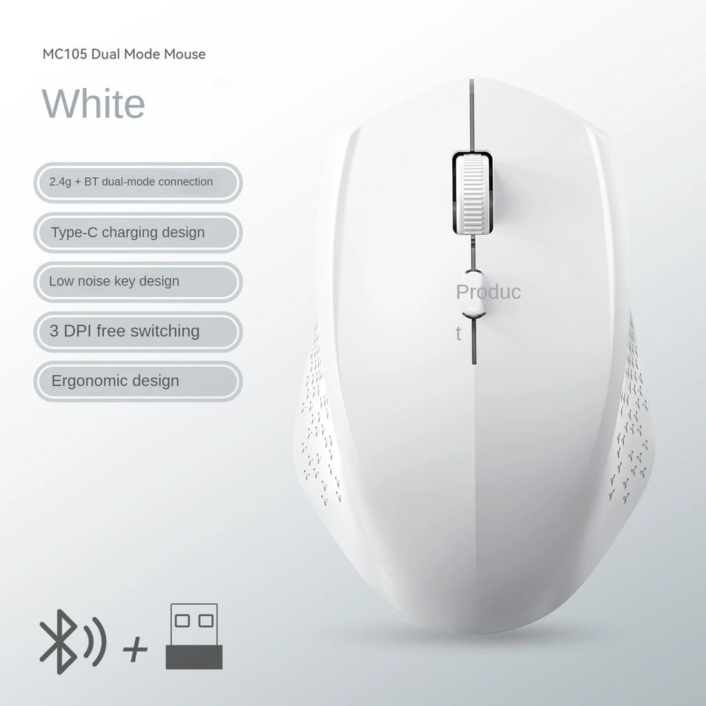 Ratón inalámbrico Bluetooth 5,2 de 2,4G, ratón silencioso de modo Dual, ratón recargable para juegos, 1600DPI para ordenador portátil, Win Mac OS