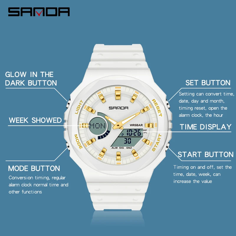 Reloj Digital LED Militar SANDA Estilo G para Hombre Resistente 50M