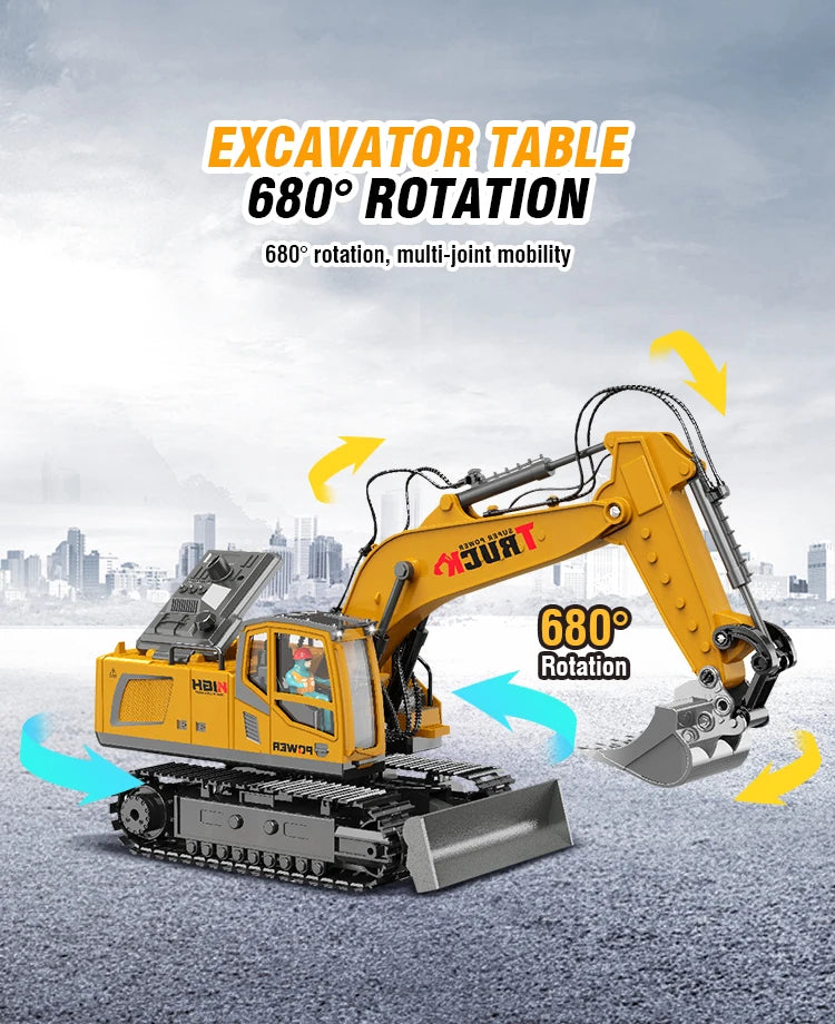 Excavadora RC 17 Canales Control Remoto 2.4G Camión Construcción
