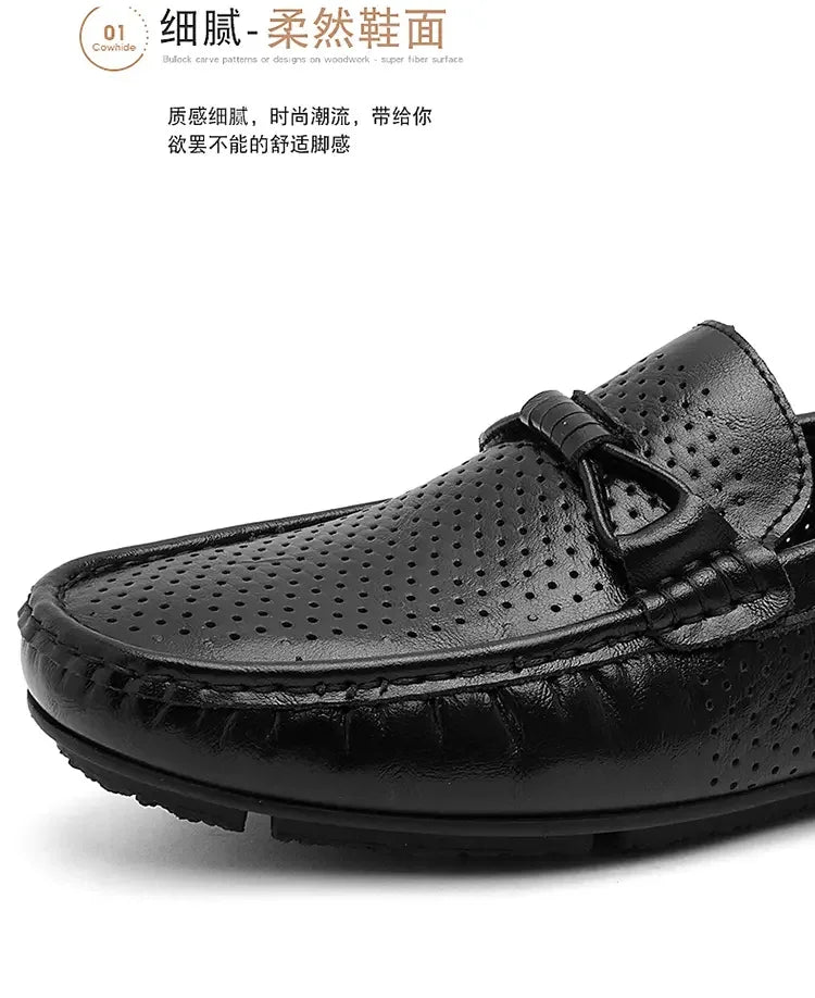 Mocasines de cuero genuino sin cordones para hombre, elaborados a mano