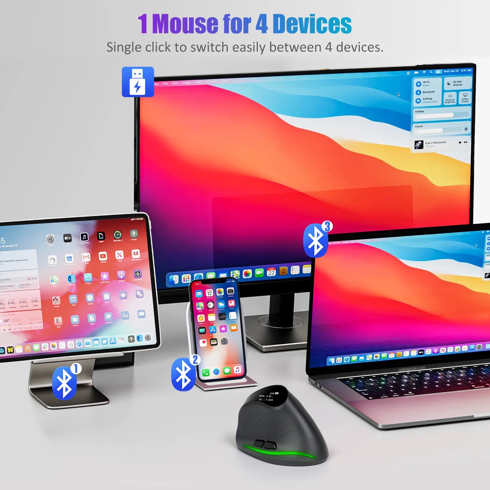 Ratón Inalámbrico Ergonómico Lefon 2.4G, Ratón Vertical Recargable para Juegos, para PC, Portátil, MacOS, Oficina, Modelo F35C/F35B/F35