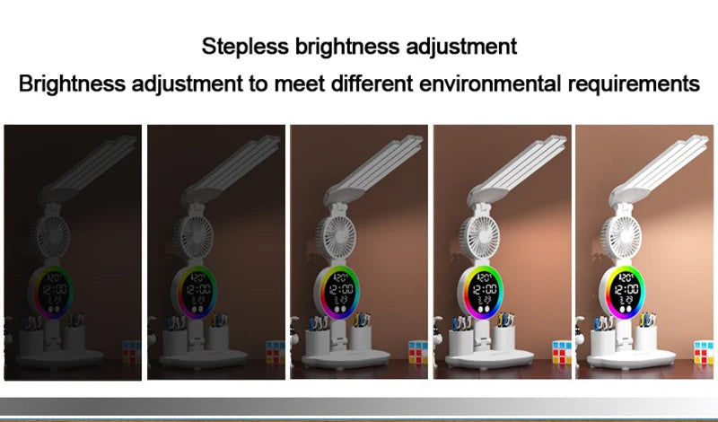 Lámpara de mesa recargable para estudio, lámpara de escritorio, luz de lectura, luz de mesa Led con ventilador, lámpara de lectura de pantalla de reloj Led
