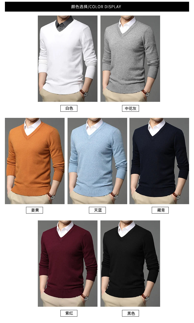 Suéter de Punto con Cuello en V para Hombre – Otoño Invierno