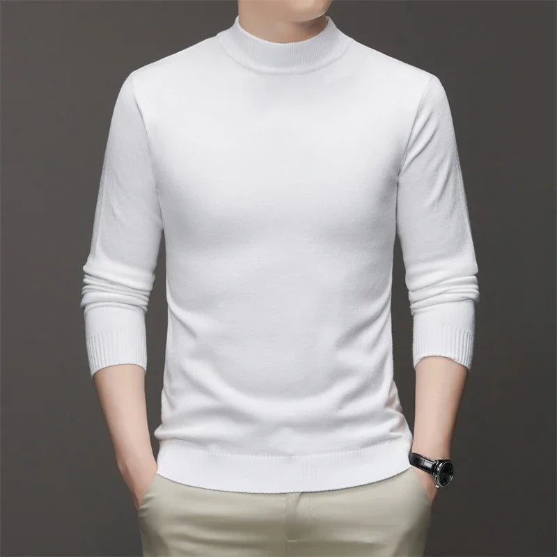 Suéter de color sólido de manga larga con cuello medio alto para hombre de 7 colores Top suave, cálido y cómodo con base