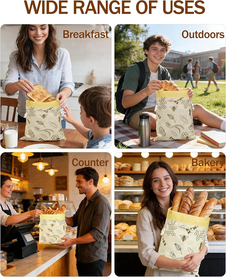 Bolsas Reutilizables para Pan de Cera de Abeja LMETJMA, Bolsas de Almacenamiento de Pan de Lino y Algodón, Herméticas para Mantener la Frescura del Pan Casero
