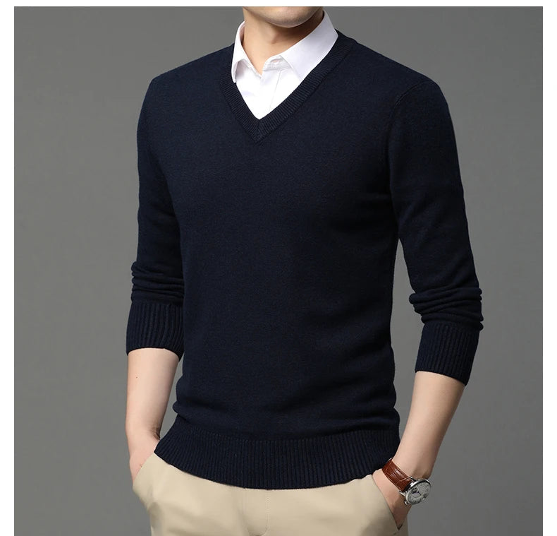 Suéter de Punto con Cuello en V para Hombre – Otoño Invierno