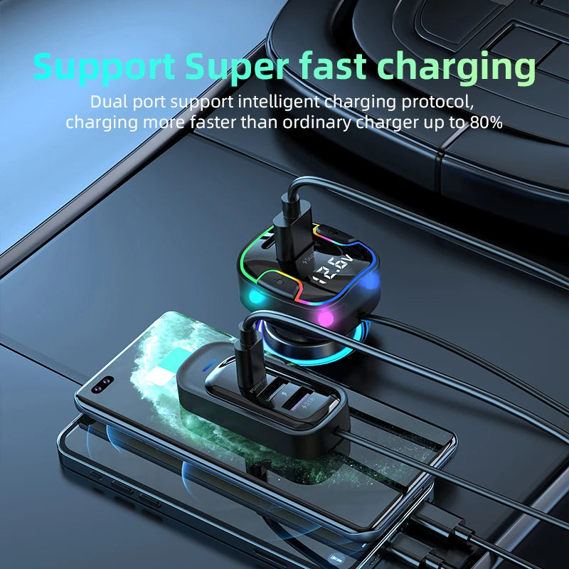 Cargador de Auto PD30W 5 Puertos con USB-C y Extensión para Asientos Traseros