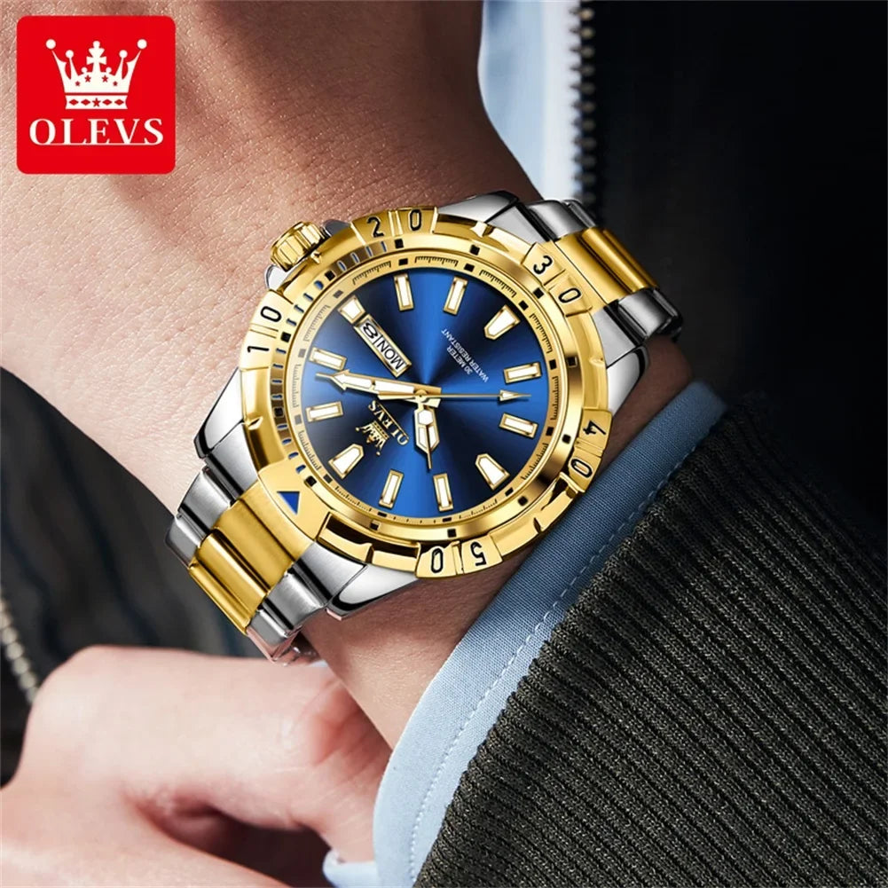 Reloj OLEVS de Cuarzo para Hombre, Resistente al Agua con Calendario Dual