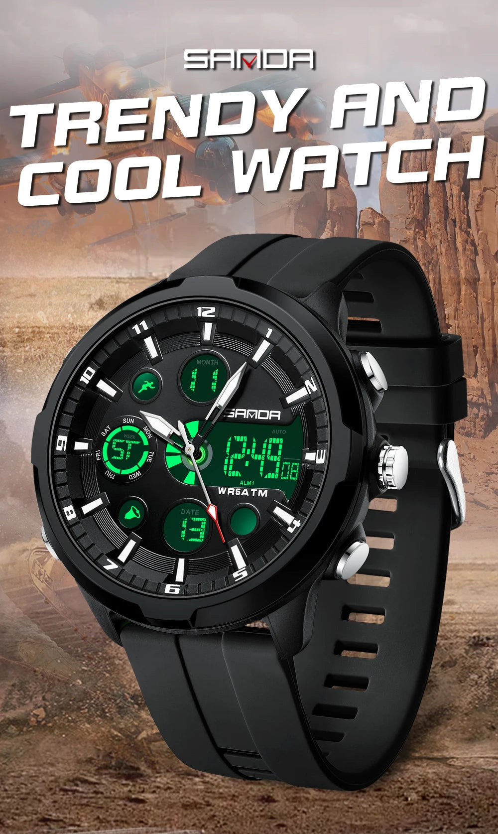 Reloj Militar Digital SANDA G Doble Pantalla para Hombre
