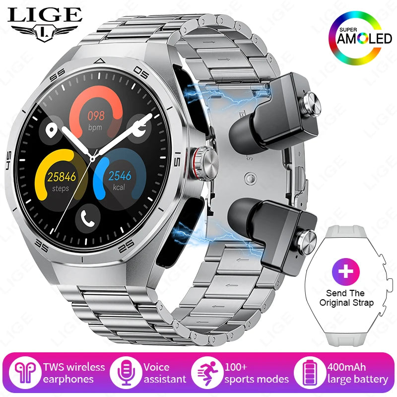 Smartwatch LIGE 2 en 1 con auriculares TWS, llamadas Bluetooth y monitor de salud